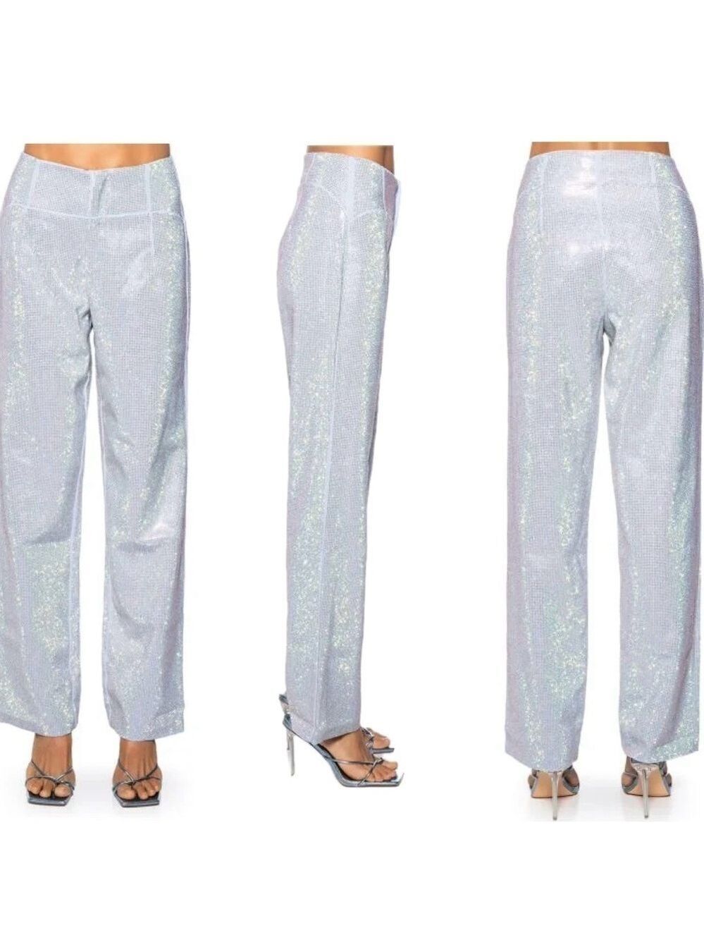 AKIRA POP STAR FITTED RHINESTONE EMBELLISHED DIAMONTE TROUSERS Blue Sz L NWOT